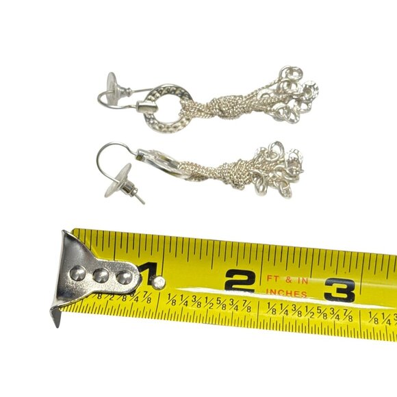 Sterling Silver Dangle Earrings Hammered Circle Knot Tassel Drop Jewelry - Picture 8 of 9